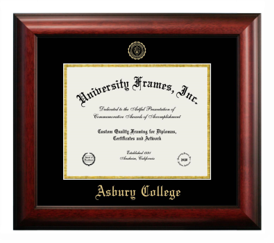 Asbury College Diploma Frame in Satin Mahogany with Black & Gold Mats for document: 8 1/2"h x 11"w  