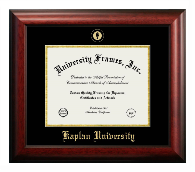 Kaplan University Diploma Frame in Satin Mahogany with Black & Gold Mats for document: 8 1/2"h x 11"w  