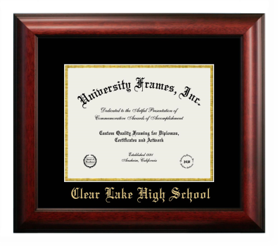 Clear Lake High School Diploma Frame in Satin Mahogany with Black & Gold Mats for document: 8 1/2"h x 11"w  