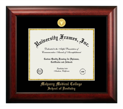 Meharry Medical College School of Dentistry Diploma Frame in Satin Mahogany with Black & Gold Mats for document: 8 1/2"h x 11"w  