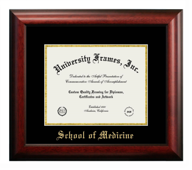 School of Medicine Diploma Frame in Satin Mahogany with Black & Gold Mats for document: 8 1/2"h x 11"w  