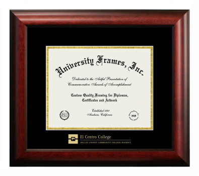 El Centro Community College Diploma Frame in Satin Mahogany with Black & Gold Mats for document: 8 1/2"h x 11"w  