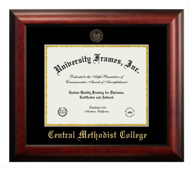 Central Methodist College Diploma Frame in Satin Mahogany with Black & Gold Mats for document: 8 1/2"h x 11"w  