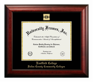 Eastfield College Dallas County Community Colleges Diploma Frame in Satin Mahogany with Black & Gold Mats for document: 8 1/2"h x 11"w  