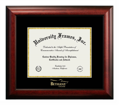 Bethany College-Lindsborg Diploma Frame in Satin Mahogany with Black & Gold Mats for document: 8 1/2"h x 11"w  