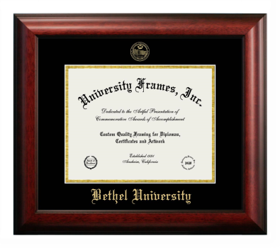 Bethel University (Tennessee) Diploma Frame in Satin Mahogany with Black & Gold Mats for document: 8 1/2"h x 11"w  