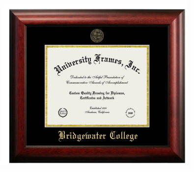 Bridgewater College Diploma Frame in Satin Mahogany with Black & Gold Mats for document: 8 1/2"h x 11"w  