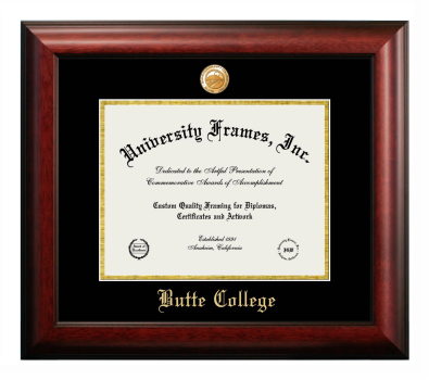 Butte College Diploma Frame in Satin Mahogany with Black & Gold Mats for document: 8 1/2"h x 11"w  