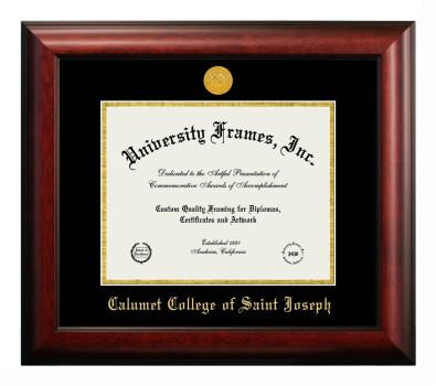 Calumet College of Saint Joseph Diploma Frame in Satin Mahogany with Black & Gold Mats for document: 8 1/2"h x 11"w  