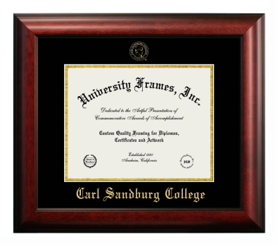 Carl Sandburg College Diploma Frame in Satin Mahogany with Black & Gold Mats for document: 8 1/2"h x 11"w  