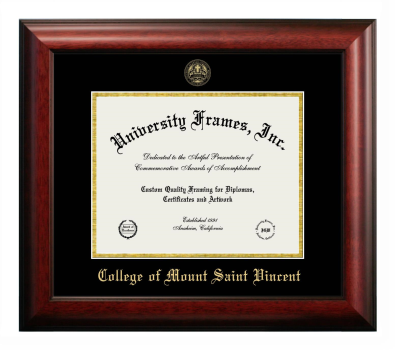 College of Mount Saint Vincent Diploma Frame in Satin Mahogany with Black & Gold Mats for document: 8 1/2"h x 11"w  
