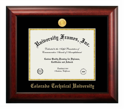 Colorado Technical University Diploma Frame in Satin Mahogany with Black & Gold Mats for document: 8 1/2"h x 11"w  