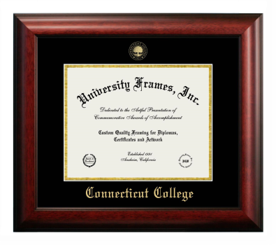 Connecticut College Diploma Frame in Satin Mahogany with Black & Gold Mats for document: 8 1/2"h x 11"w  