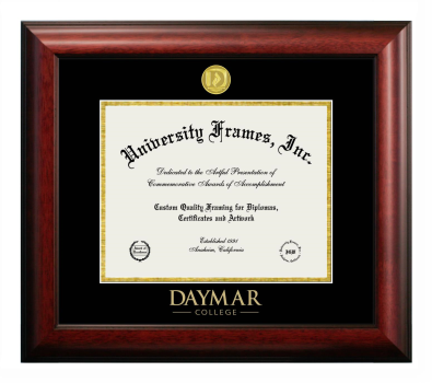 Daymar College Diploma Frame in Satin Mahogany with Black & Gold Mats for document: 8 1/2"h x 11"w  