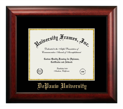 DePauw University Diploma Frame in Satin Mahogany with Black & Gold Mats for document: 8 1/2"h x 11"w  