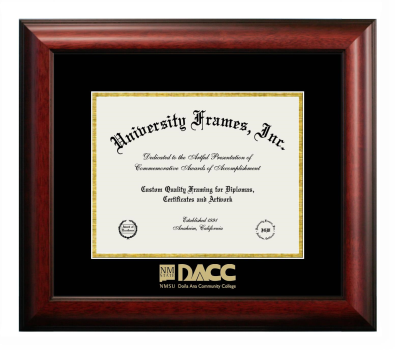 Dona Ana Community College Diploma Frame in Satin Mahogany with Black & Gold Mats for document: 8 1/2"h x 11"w  
