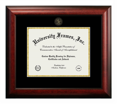 Fresno City College Diploma Frame in Satin Mahogany with Black & Gold Mats for document: 8 1/2"h x 11"w  