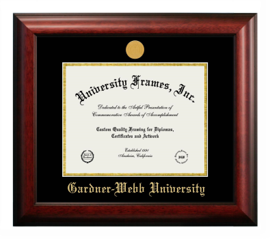 Gardner-Webb University Diploma Frame in Satin Mahogany with Black & Gold Mats for document: 8 1/2"h x 11"w  