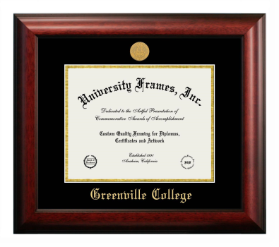 Greenville College Diploma Frame in Satin Mahogany with Black & Gold Mats for document: 8 1/2"h x 11"w  
