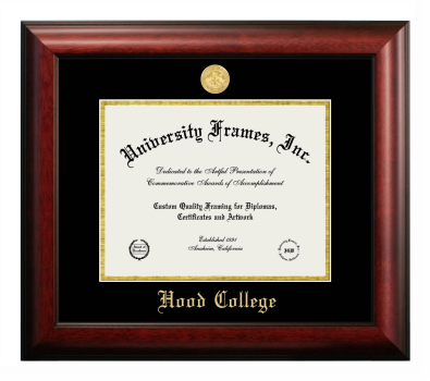 Hood College Diploma Frame in Satin Mahogany with Black & Gold Mats for document: 8 1/2"h x 11"w  