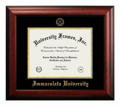 Immaculata University Diploma Frame in Satin Mahogany with Black & Gold Mats for document: 8 1/2"h x 11"w  