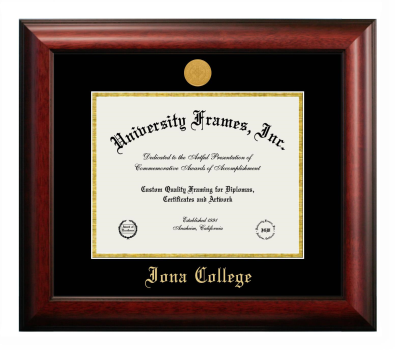 Iona College Diploma Frame in Satin Mahogany with Black & Gold Mats for document: 8 1/2"h x 11"w  