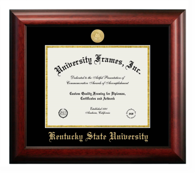 Kentucky State University Diploma Frame in Satin Mahogany with Black & Gold Mats for document: 8 1/2"h x 11"w  