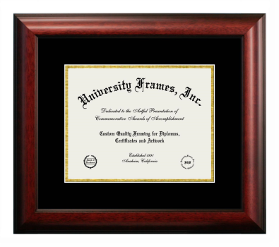 Lackawanna Junior College-Honesdale Center Diploma Frame in Satin Mahogany with Black & Gold Mats for document: 8 1/2"h x 11"w  
