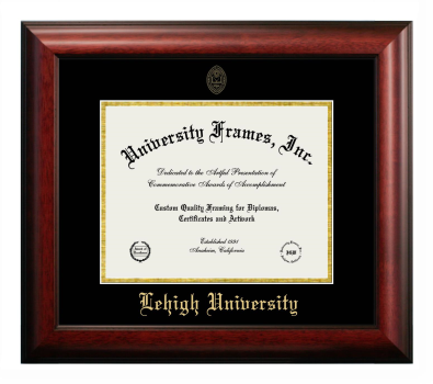 Lehigh University Diploma Frame in Satin Mahogany with Black & Gold Mats for document: 8 1/2"h x 11"w  