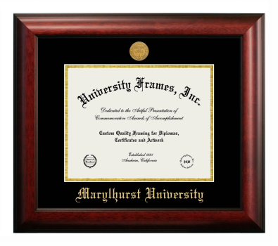 Marylhurst University Diploma Frame in Satin Mahogany with Black & Gold Mats for document: 8 1/2"h x 11"w  