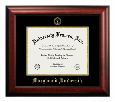 Marywood University Diploma Frame in Satin Mahogany with Black & Gold Mats for document: 8 1/2"h x 11"w  