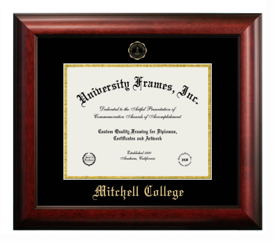 Mitchell College Diploma Frame in Satin Mahogany with Black & Gold Mats for document: 8 1/2"h x 11"w  