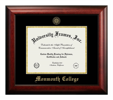 Monmouth College Diploma Frame in Satin Mahogany with Black & Gold Mats for document: 8 1/2"h x 11"w  