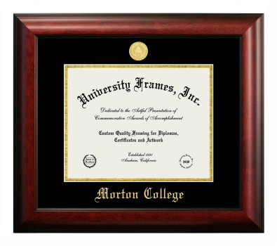 Morton College Diploma Frame in Satin Mahogany with Black & Gold Mats for document: 8 1/2"h x 11"w  
