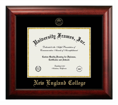 New England College Diploma Frame in Satin Mahogany with Black & Gold Mats for document: 8 1/2"h x 11"w  