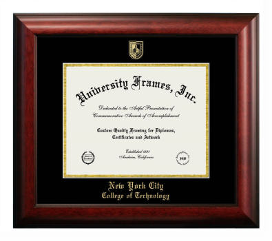 New York City College of Technology (CUNY) Diploma Frame in Satin Mahogany with Black & Gold Mats for document: 8 1/2"h x 11"w  