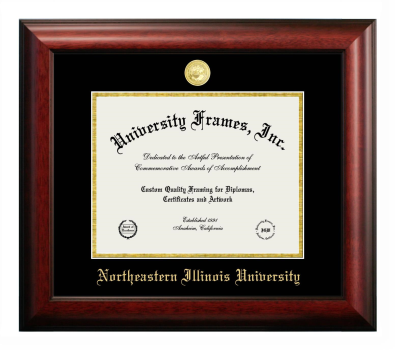 Northeastern Illinois University Diploma Frame in Satin Mahogany with Black & Gold Mats for document: 8 1/2"h x 11"w  