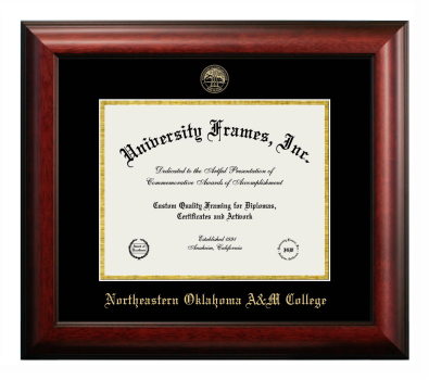 Northeastern Oklahoma A&M College Diploma Frame in Satin Mahogany with Black & Gold Mats for document: 8 1/2"h x 11"w  