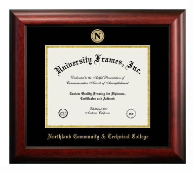 Northland Community & Technical College Diploma Frame in Satin Mahogany with Black & Gold Mats for document: 8 1/2"h x 11"w  