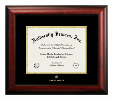 Oglethorpe University Diploma Frame in Satin Mahogany with Black & Gold Mats for document: 8 1/2"h x 11"w  