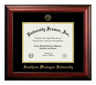 Southern Wesleyan University Diploma Frame in Satin Mahogany with Black & Gold Mats for document: 8 1/2"h x 11"w  