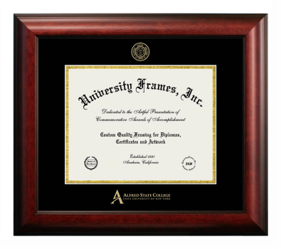 Alfred State (SUNY) Diploma Frame in Satin Mahogany with Black & Gold Mats for document: 8 1/2"h x 11"w  