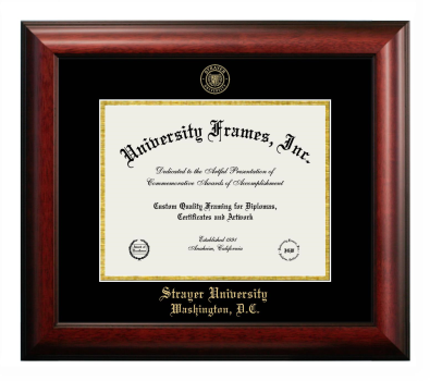 Strayer University-Washington D.C. Diploma Frame in Satin Mahogany with Black & Gold Mats for document: 8 1/2"h x 11"w  