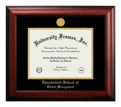 Thunderbird School of Global Management Diploma Frame in Satin Mahogany with Black & Gold Mats for document: 8 1/2"h x 11"w  