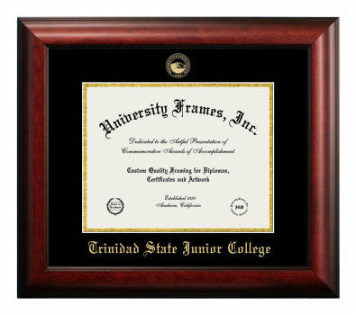 Trinidad State Junior College Diploma Frame in Satin Mahogany with Black & Gold Mats for document: 8 1/2"h x 11"w  