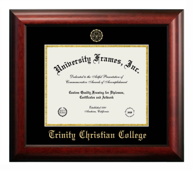 Trinity Christian College Diploma Frame in Satin Mahogany with Black & Gold Mats for document: 8 1/2"h x 11"w  