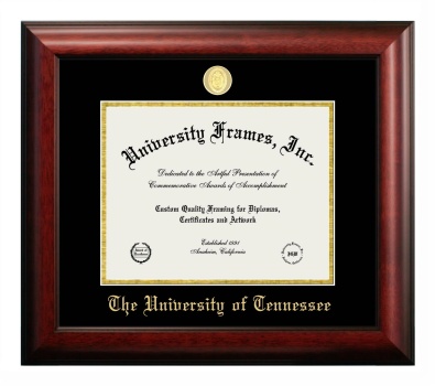 University of Tennessee Diploma Frame in Satin Mahogany with Black & Gold Mats for document: 8 1/2"h x 11"w  
