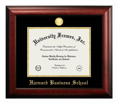 Harvard Business School Diploma Frame in Satin Mahogany with Black & Gold Mats for document: 8 1/2"h x 11"w  