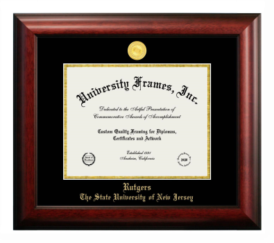 Rutgers The State University of New Jersey Diploma Frame in Satin Mahogany with Black & Gold Mats for document: 8 1/2"h x 11"w  