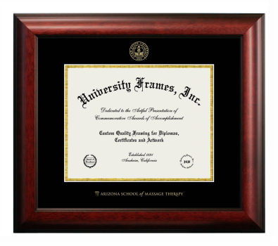 Arizona School of Massage Therapy Diploma Frame in Satin Mahogany with Black & Gold Mats for document: 8 1/2"h x 11"w  